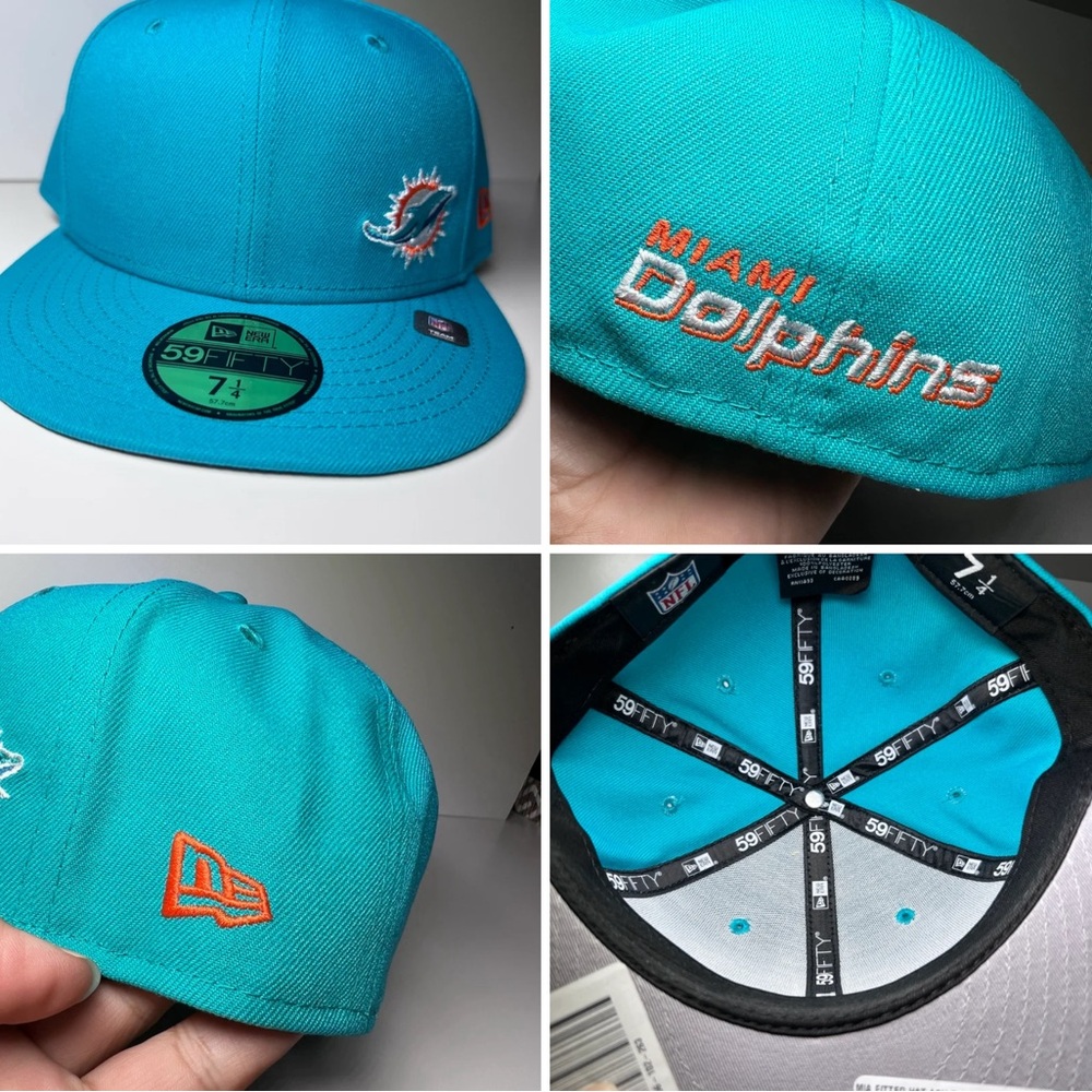 Men's Miami Dolphins New Era Aqua Flawless 59FIFTY Fitted Hat SIZE 7 1/4